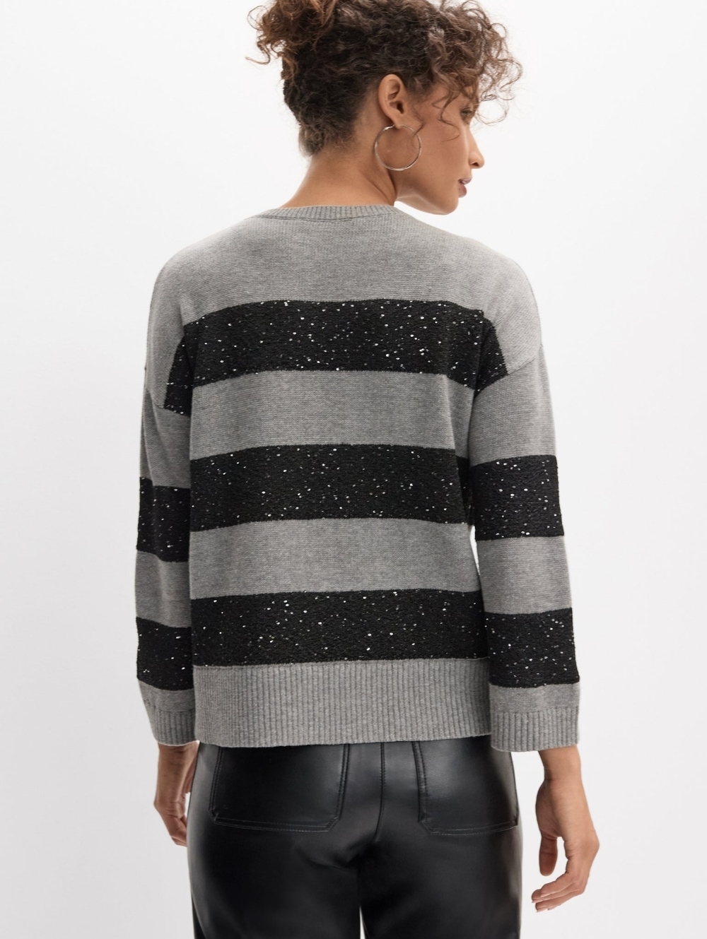 Melanie Lyne Sequin Embellished Bland And Gray Striped Sweater - Picture 2 of 13